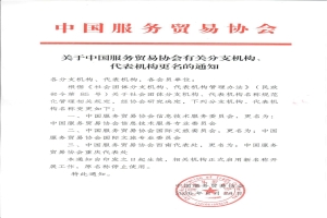 关于中国服务贸易协会有关分支机构、代表机构更名的通知